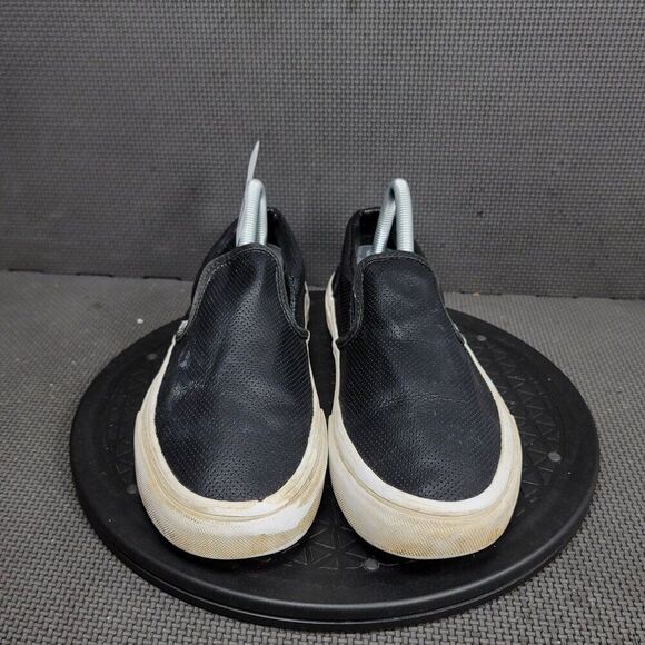 Vans Perf Leather Classic Slip On Shoes Womens Sz 9 Black White Sneakers - Picture 2 of 8